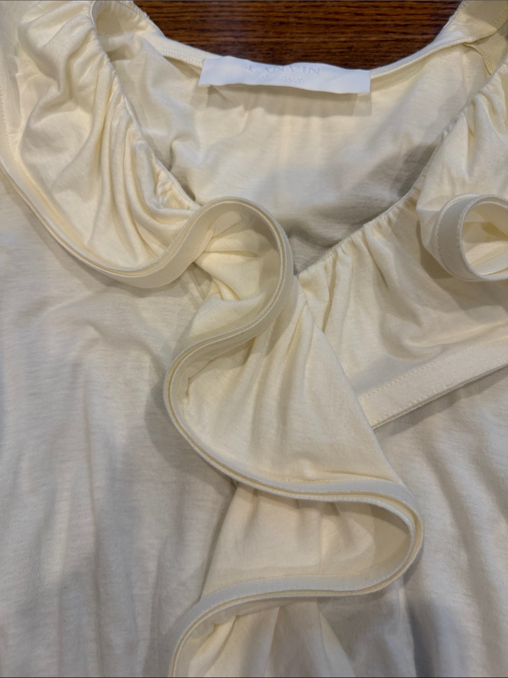 Lanvin Cream Ruffle-Front Short Sleeve Top - Picture 5 of 11